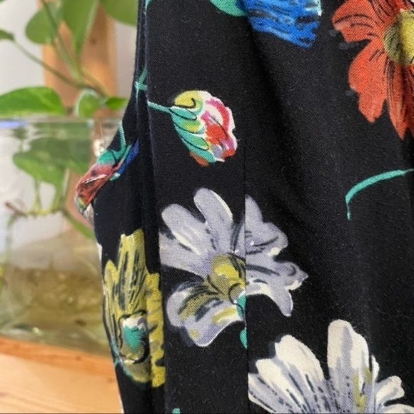 Anthropologie Moulinette Soeurs Black Floral Print Green Belt Sleeveless Dress - Picture 9 of 15